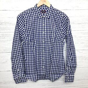New UNTUCKit Women's Shirt Navy Blue & White Gingham Belleza Button Up size 4